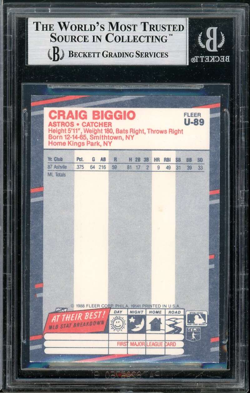 Craig Biggio Rookie Card 1988 Fleer Update #U-89 BGS 8.5 Image 2