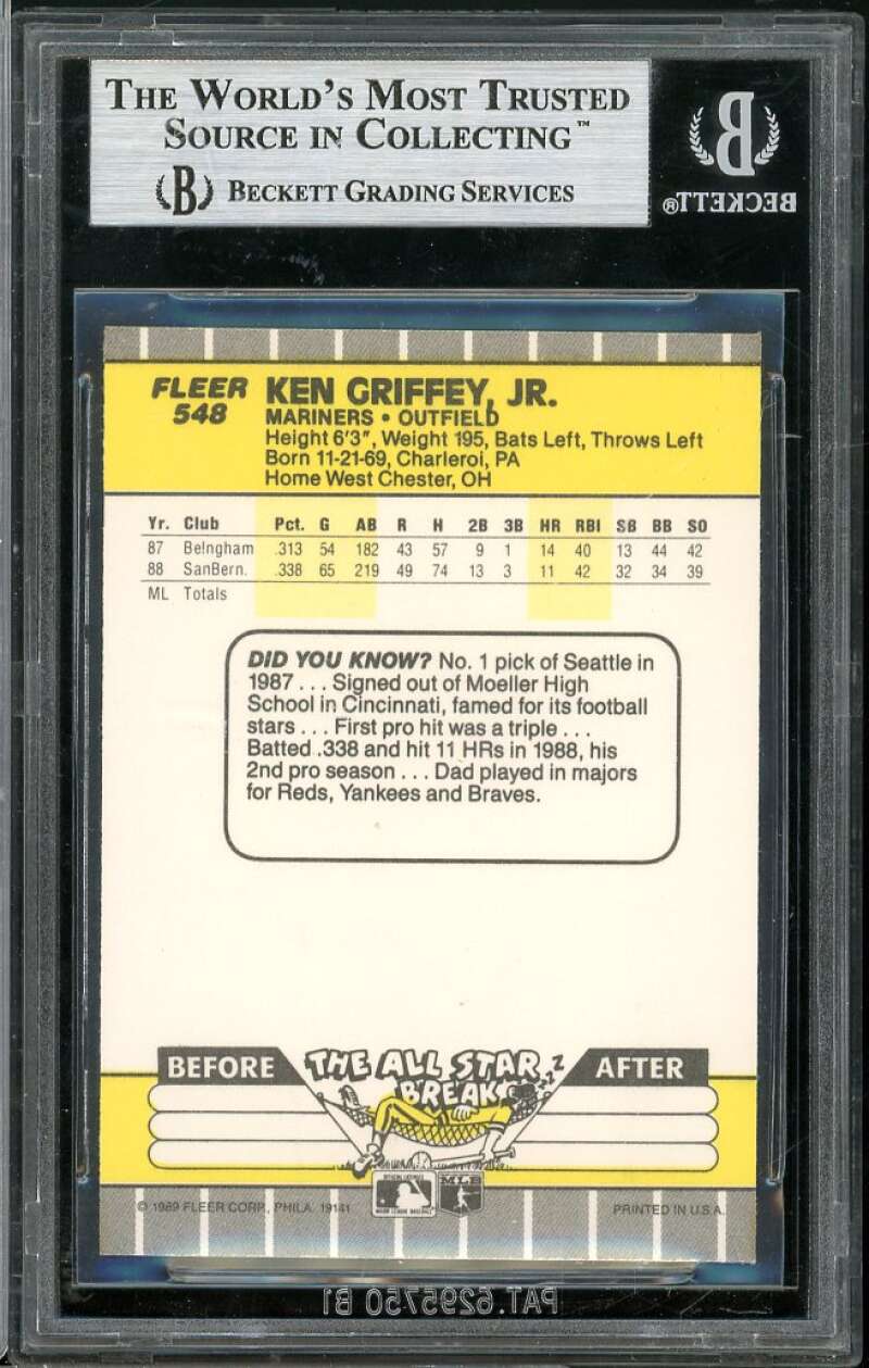Ken Griffey Jr. Rookie Card 1989 Fleer #548 BGS 8.5 (8 8.5 9 9) Image 2