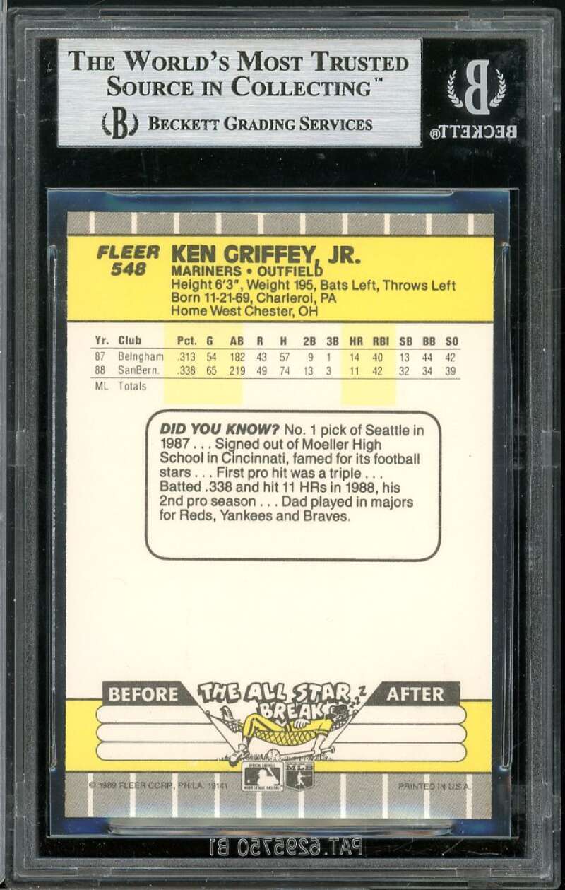 Ken Griffey Jr. Rookie Card 1989 Fleer #548 BGS 8.5 (8.5 9 9 8.5) Image 2