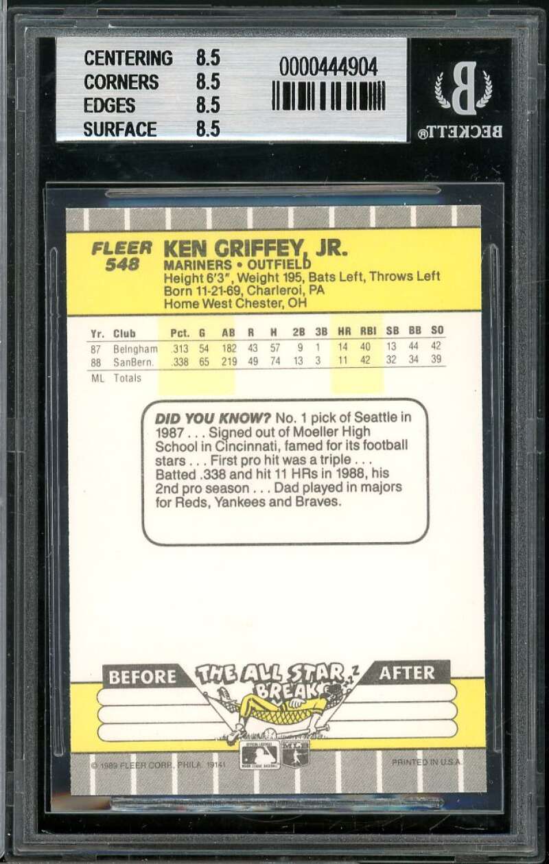 Ken Griffey Jr. Rookie Card 1989 Fleer #548 BGS 8.5 (8.5 8.5 8.5 8.5) Image 2