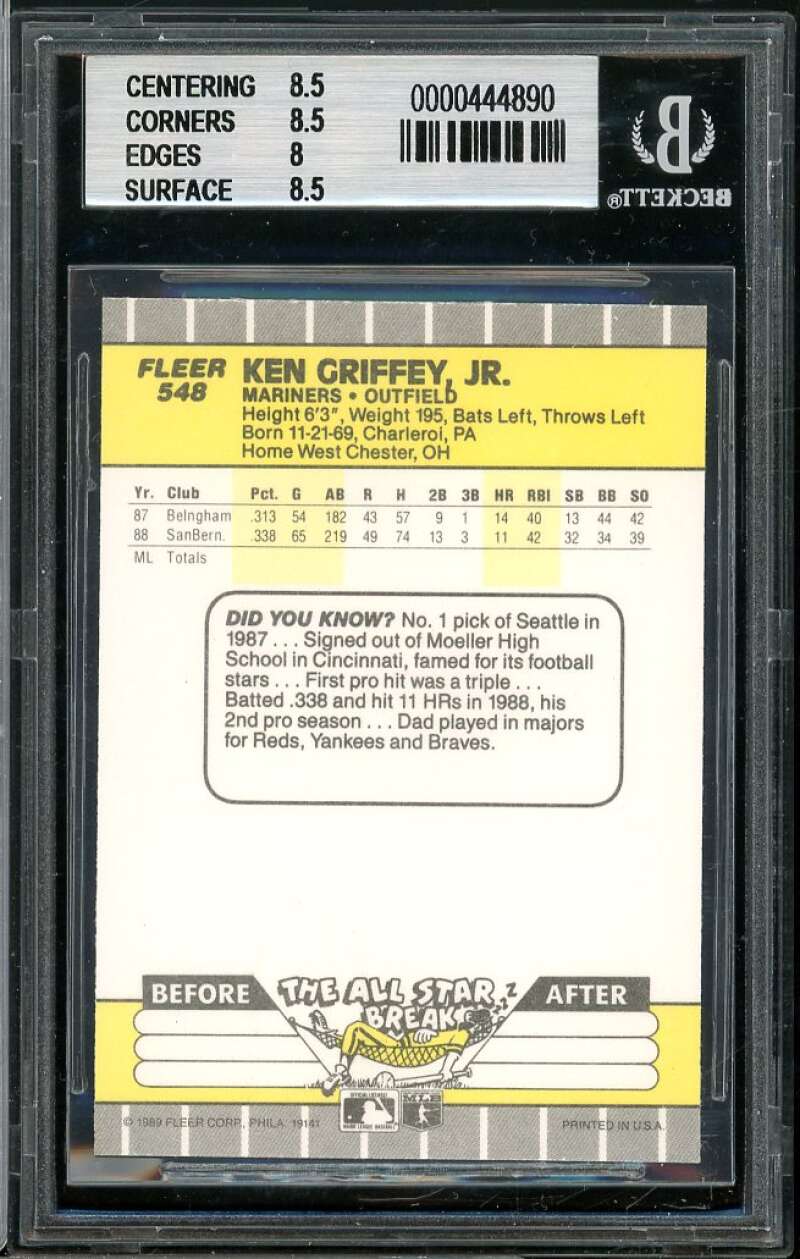 Ken Griffey Jr. Rookie Card 1989 Fleer #548 BGS 8.5 (8.5 8.5 8 8.5) Image 2