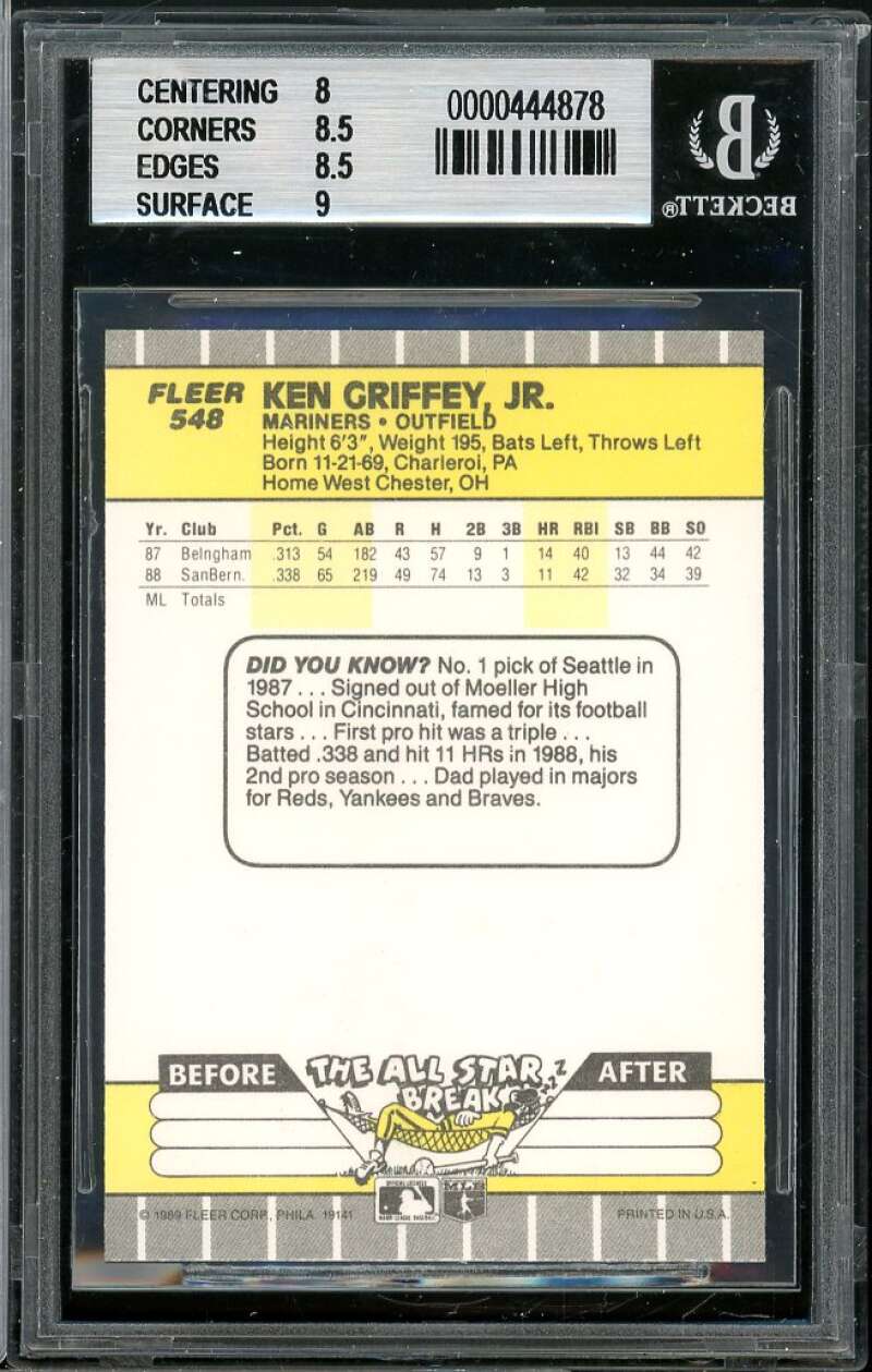 Ken Griffey Jr. Rookie Card 1989 Fleer #548 BGS 8.5 (8 8.5 8.5 9) Image 2