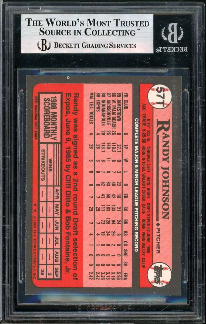 Randy Johnson Rookie Card 1989 Topps Traded #57T BGS 9 Image 2