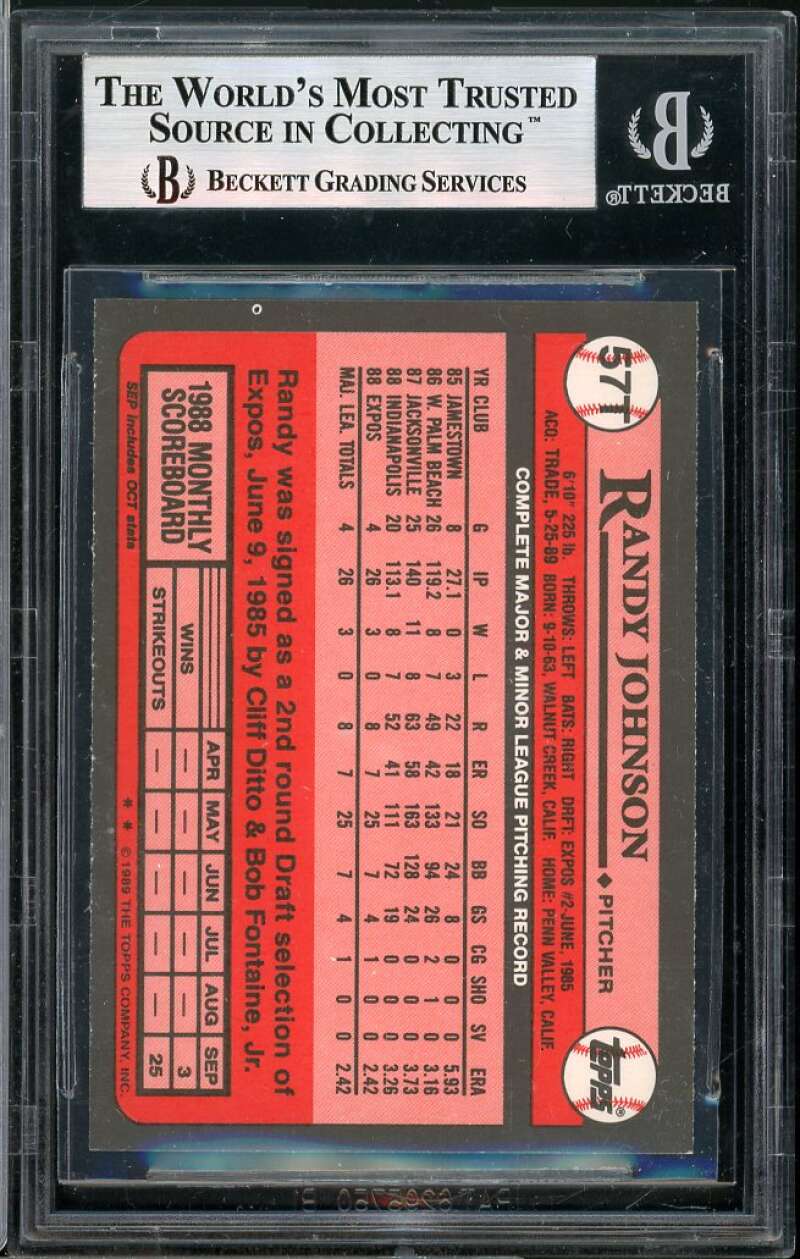 Randy Johnson Rookie Card 1989 Topps Traded #57T BGS 9 Image 2