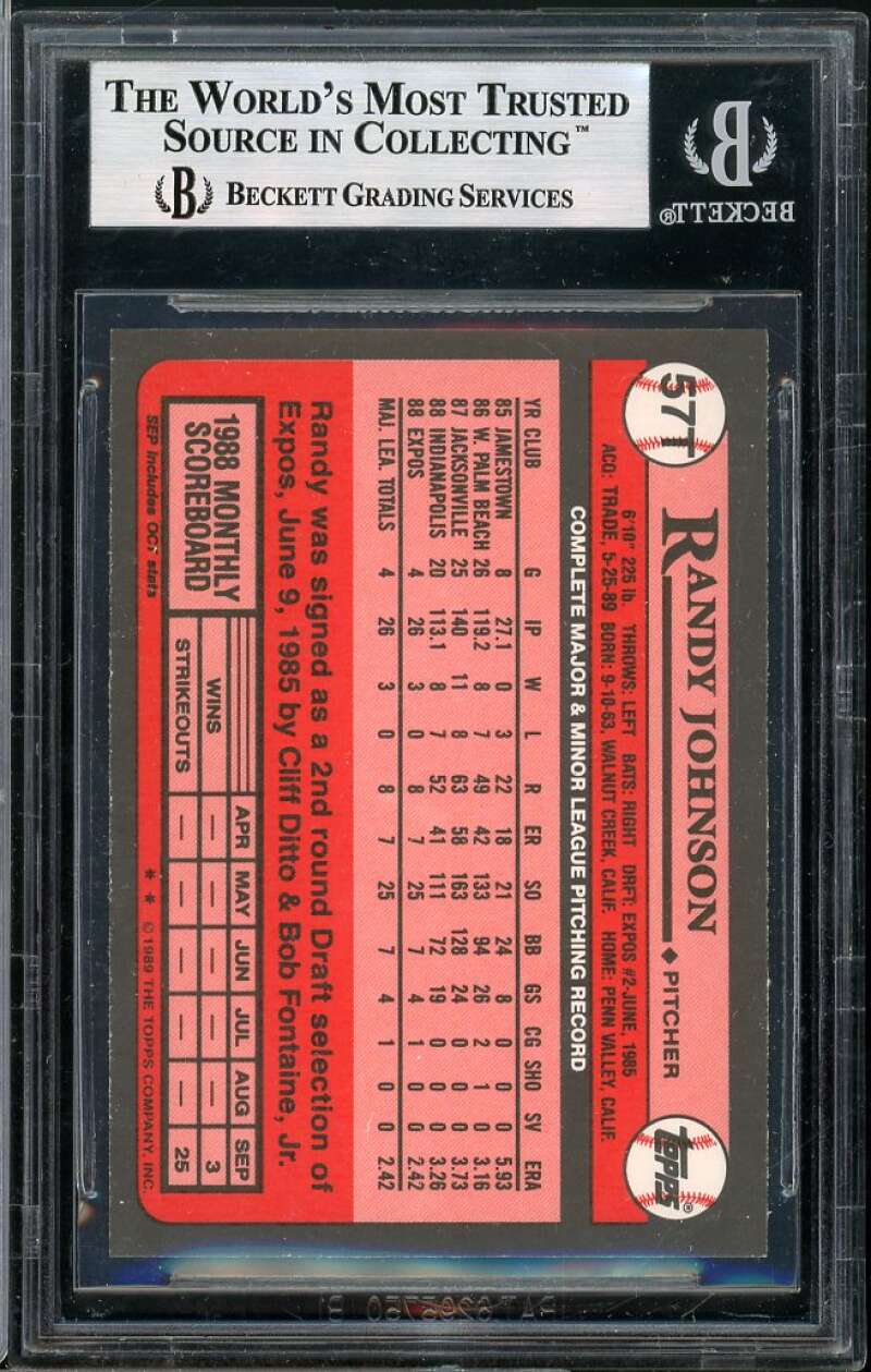 Randy Johnson Rookie Card 1989 Topps Traded #57T BGS 9 Image 2