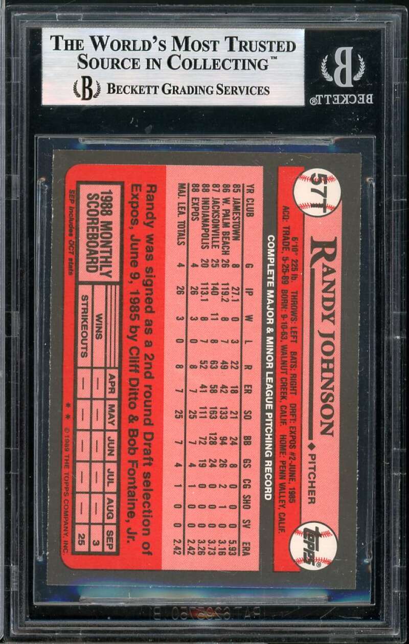 Randy Johnson Rookie Card 1989 Topps Traded #57T BGS 9 Image 2