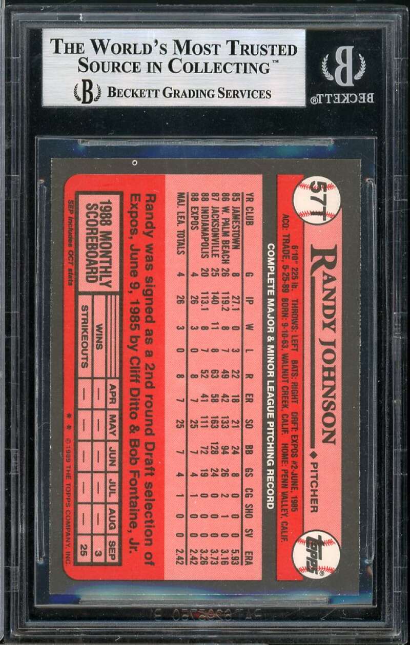 Randy Johnson Rookie Card 1989 Topps Traded #57T BGS 9 Image 2