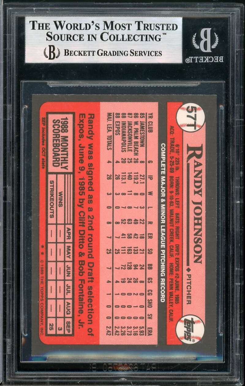 Randy Johnson Rookie Card 1989 Topps Traded #57T BGS 9 Image 2