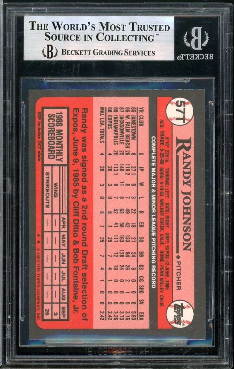 Randy Johnson Rookie Card 1989 Topps Traded #57T BGS 9 Image 2