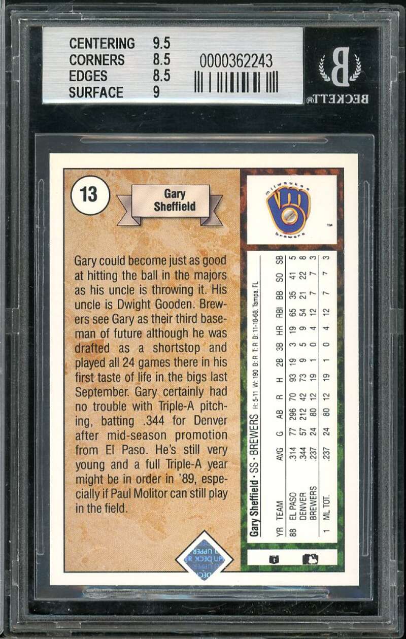 Gary Sheffield Rookie Card 1989 Upper Deck #13 BGS 8.5 (9.5 8.5 8.5 9) Image 2