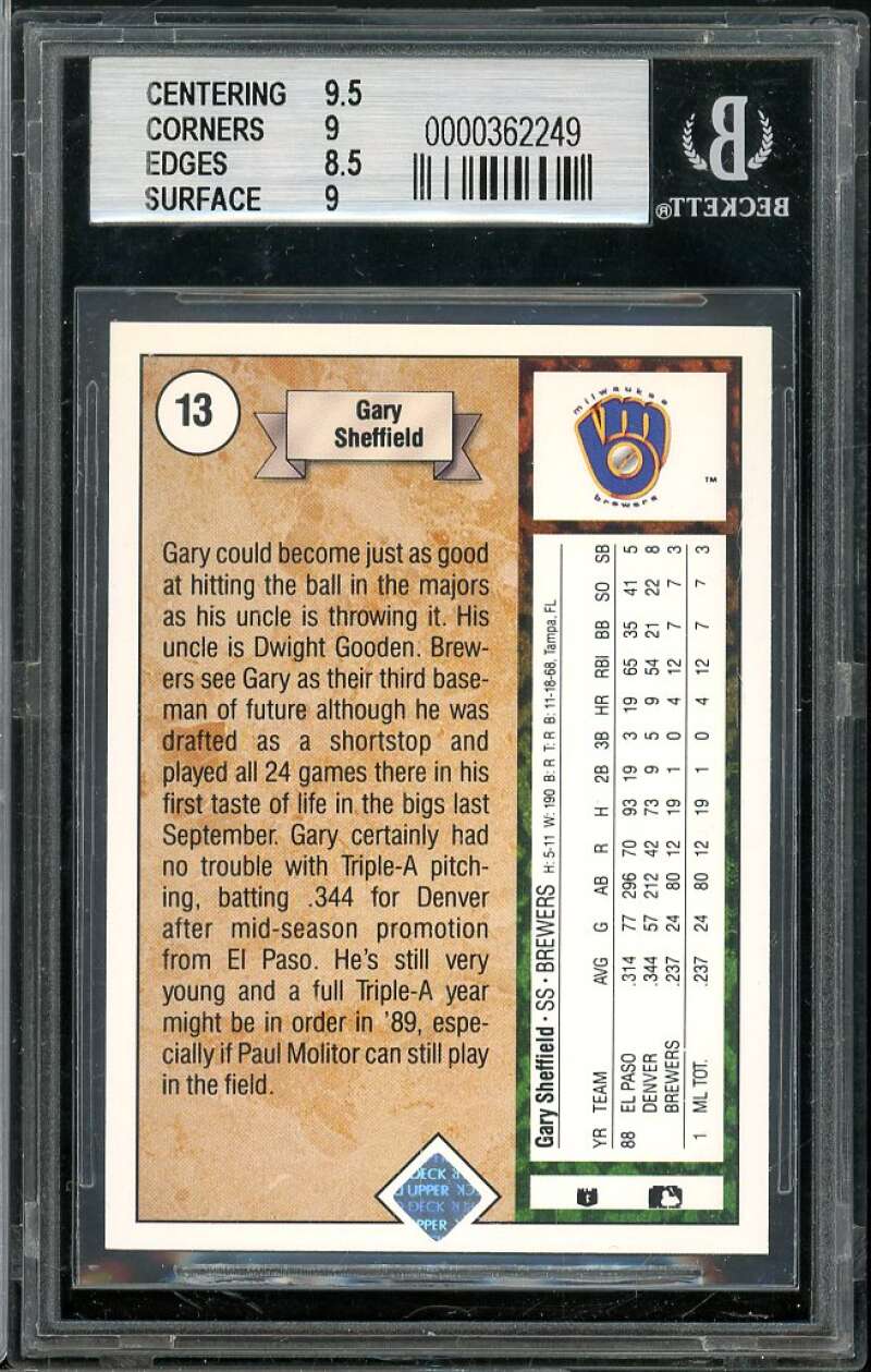 Gary Sheffield Rookie Card 1989 Upper Deck #13 BGS 9 (9.5 9 8.5 9) Image 2