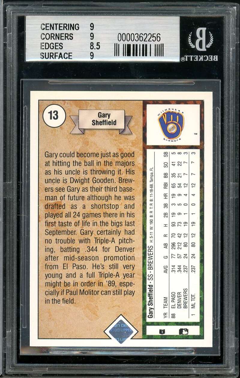 Gary Sheffield Rookie Card 1989 Upper Deck #13 BGS 9 (9 9 8.5 9) Image 2