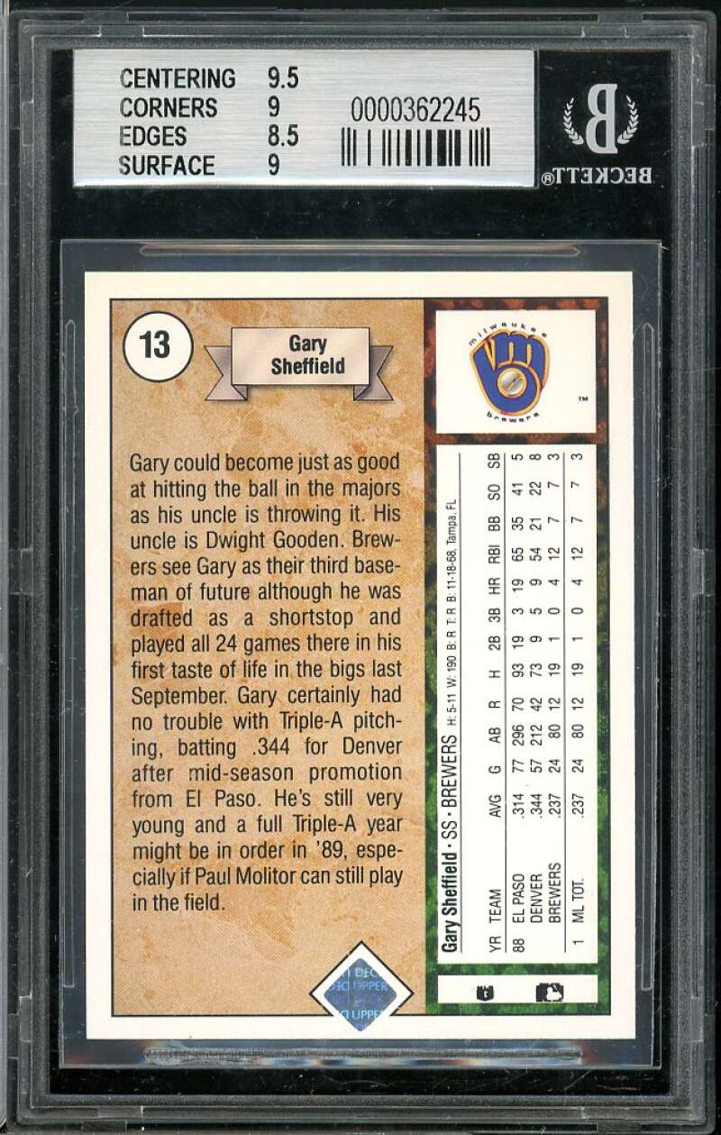 Gary Sheffield Rookie Card 1989 Upper Deck #13 BGS 9 (9.5 9 8.5 9) Image 2