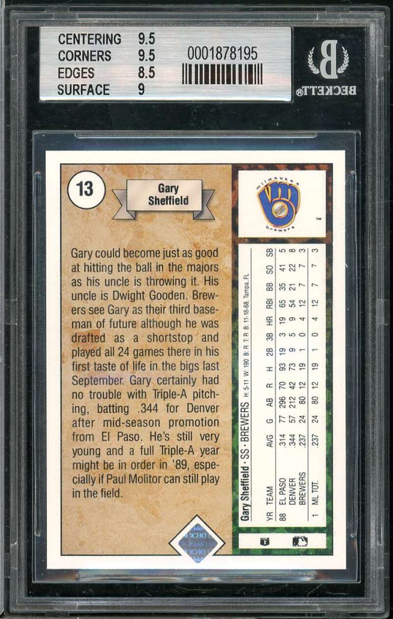 Gary Sheffield Rookie Card 1989 Upper Deck #13 BGS 9 (9.5 9.5 8.5 9) Image 2