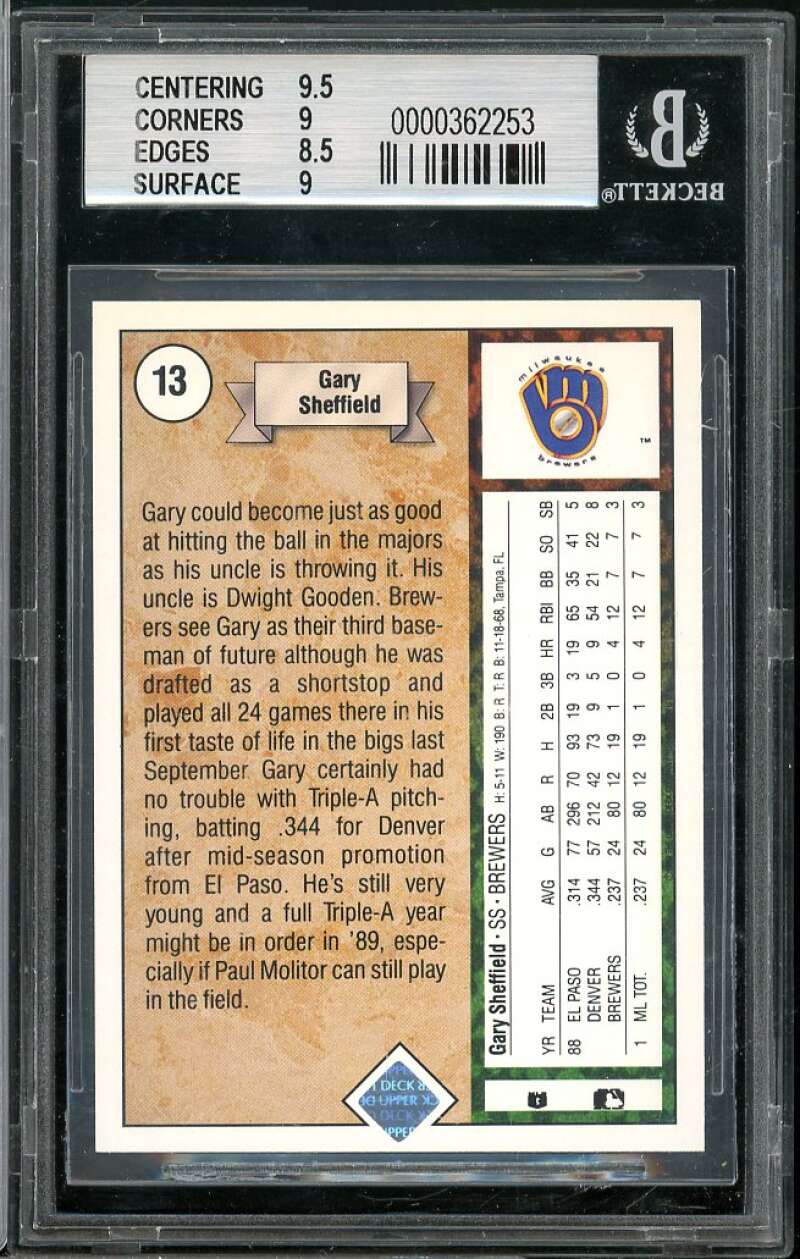 Gary Sheffield Rookie Card 1989 Upper Deck #13 BGS 9 (9.5 9 8.5 9) Image 2