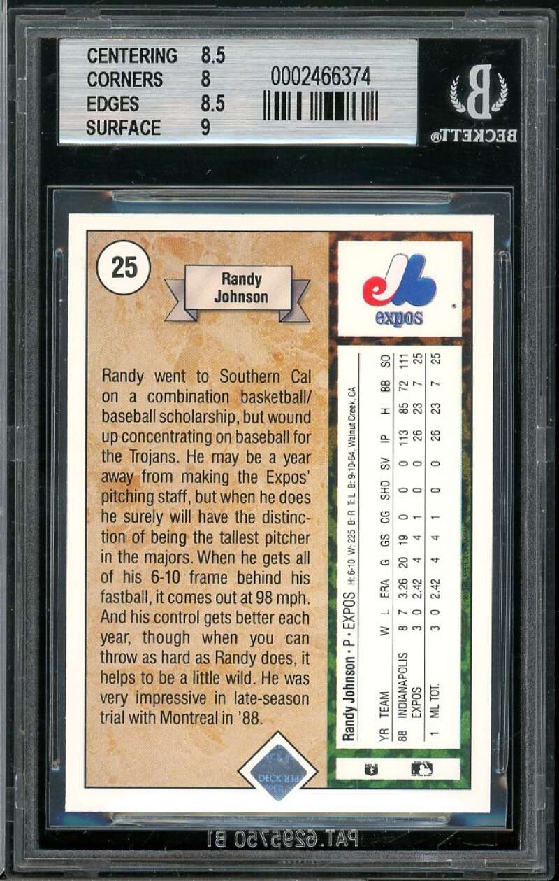 Randy Johnson Rookie Card 1989 Upper Deck #25 BGS 8.5 (8.5 8 8.5 9) Image 2