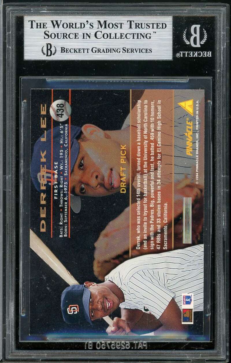 Derrek Lee Rookie Card 1994 Pinnacle #438 BGS 9 (9.5 8.5 9.5 10) Image 2