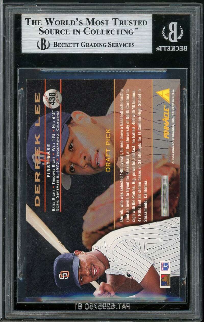 Derrek Lee Rookie Card 1994 Pinnacle #438 BGS 9 (10 8.5 9 9.5) Image 2