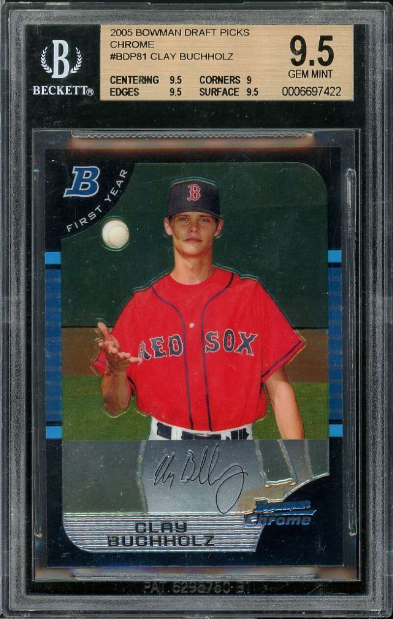 Clay Buchholz Rookie 2005 Bowman Draft Picks Chrome #81 BGS 9.5 (9.5 9 9.5 9.5) Image 1