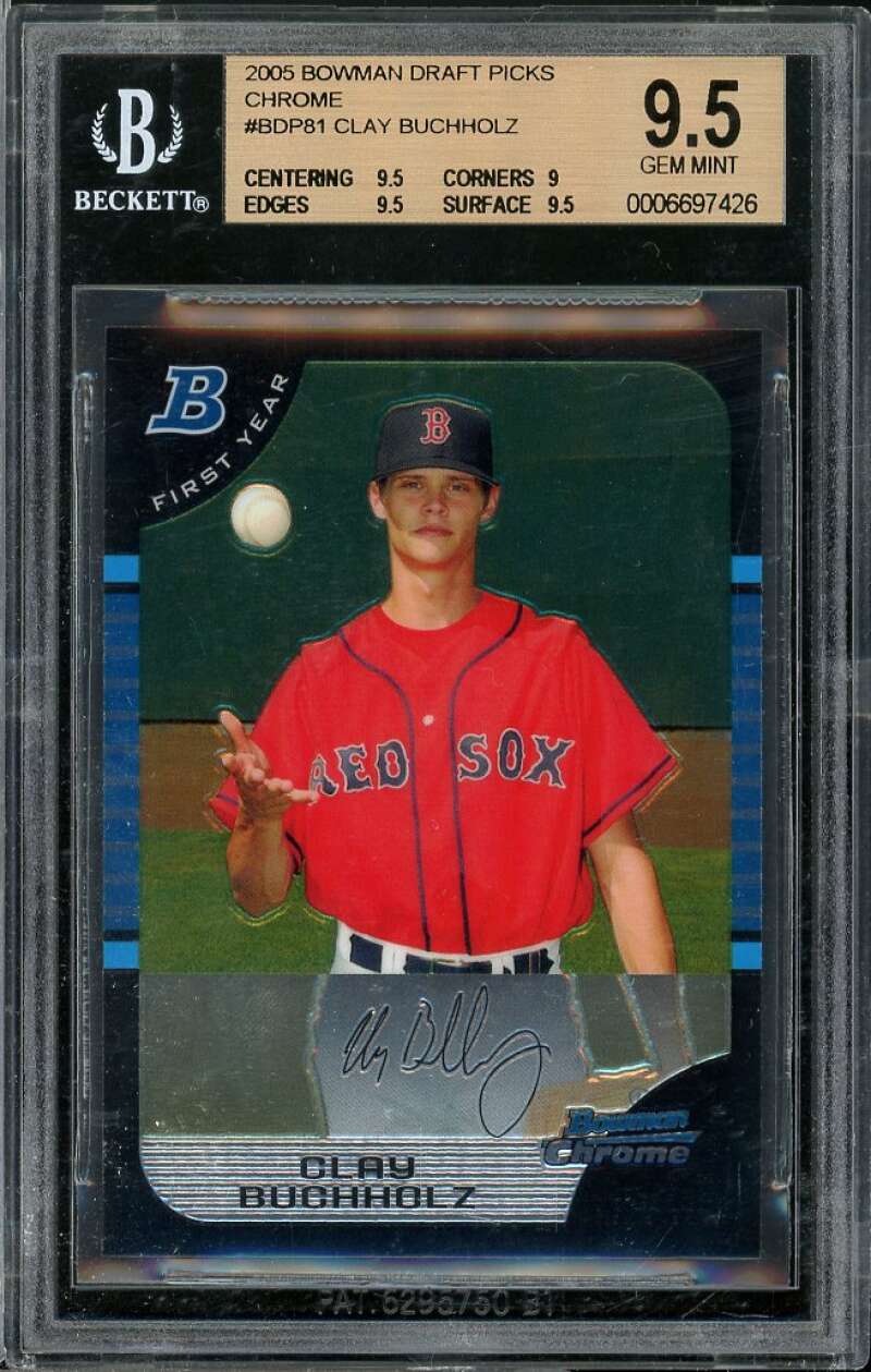 Clay Buchholz Rookie 2005 Bowman Draft Picks Chrome #81 BGS 9.5 (9.5 9 9.5 9.5) Image 1