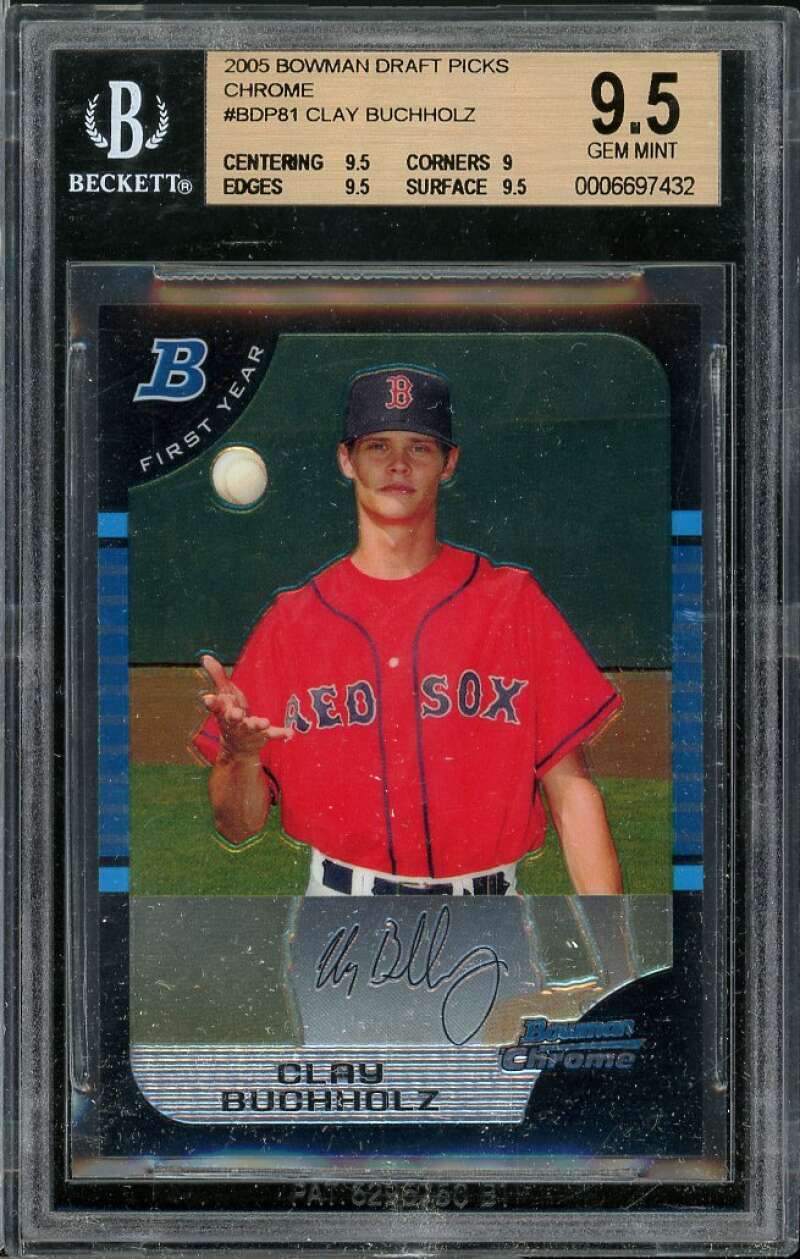 Clay Buchholz Rookie 2005 Bowman Draft Picks Chrome #81 BGS 9.5 (9.5 9 9.5 9.5) Image 1