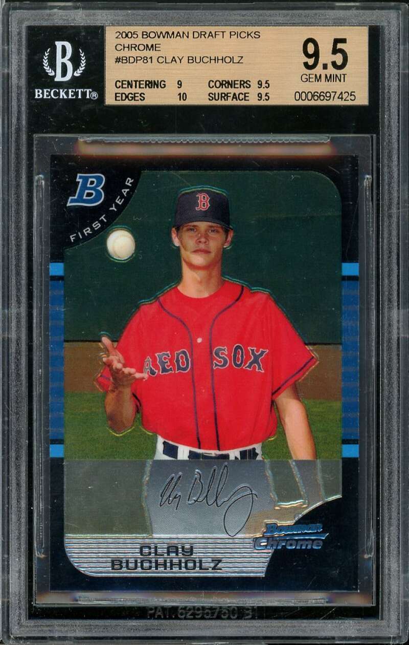 Clay Buchholz Rookie 2005 Bowman Draft Picks Chrome #81 BGS 9.5 (9 9.5 10 9.5) Image 1