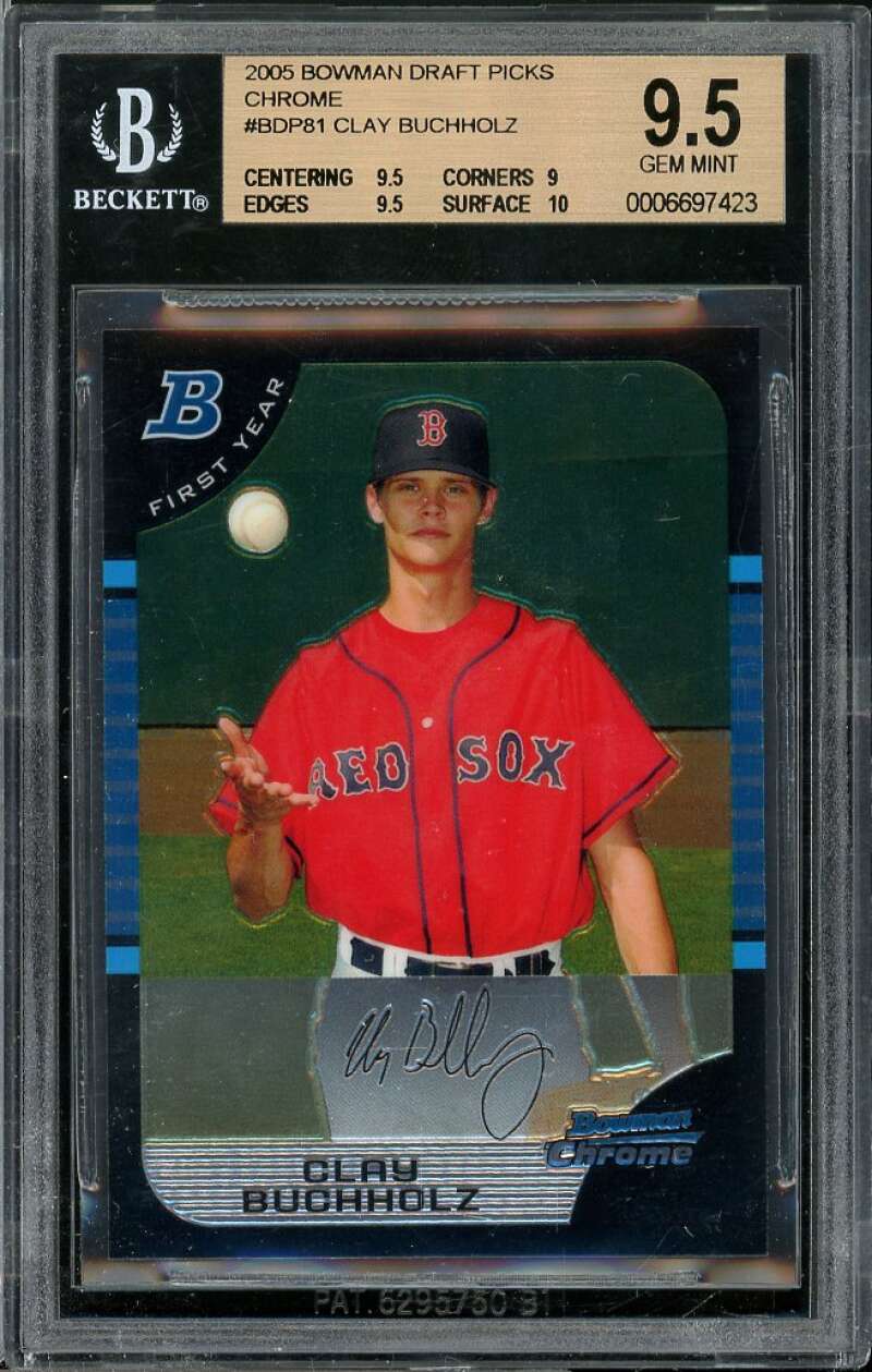 Clay Buchholz Rookie 2005 Bowman Draft Picks Chrome #81 BGS 9.5 (9.5 9 9.5 10) Image 1