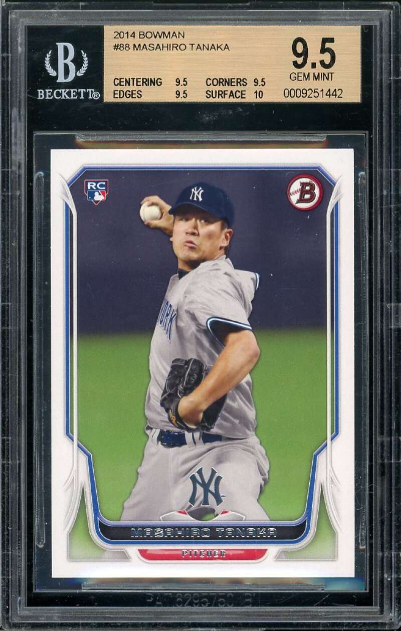 Masahiro Tanaka Rookie Card 2014 Bowman #88 BGS 9.5 (9.5 9.5 9.5 10) Image 1