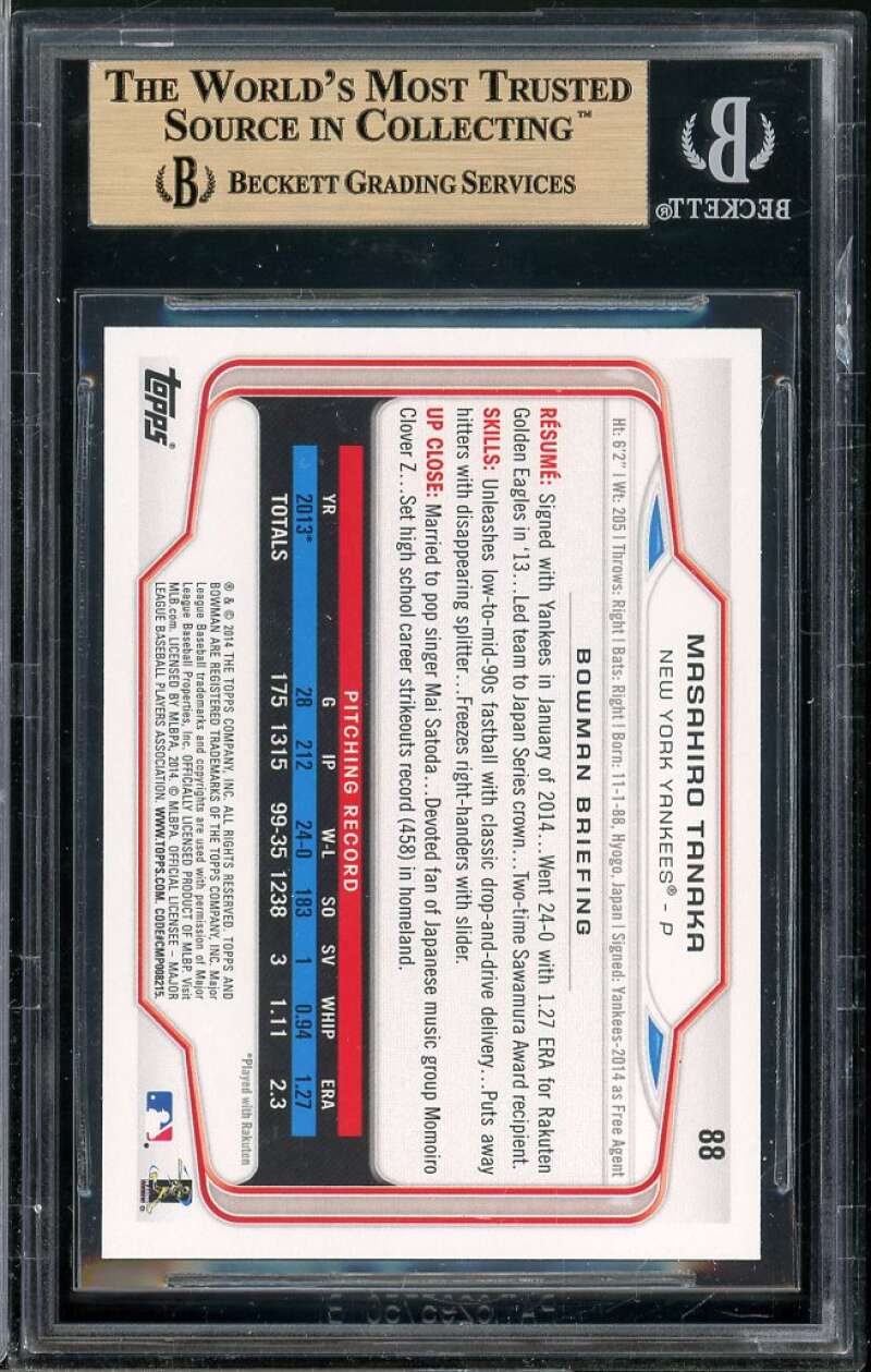 Masahiro Tanaka Rookie Card 2014 Bowman #88 BGS 9.5 (9.5 9.5 9.5 10) Image 2