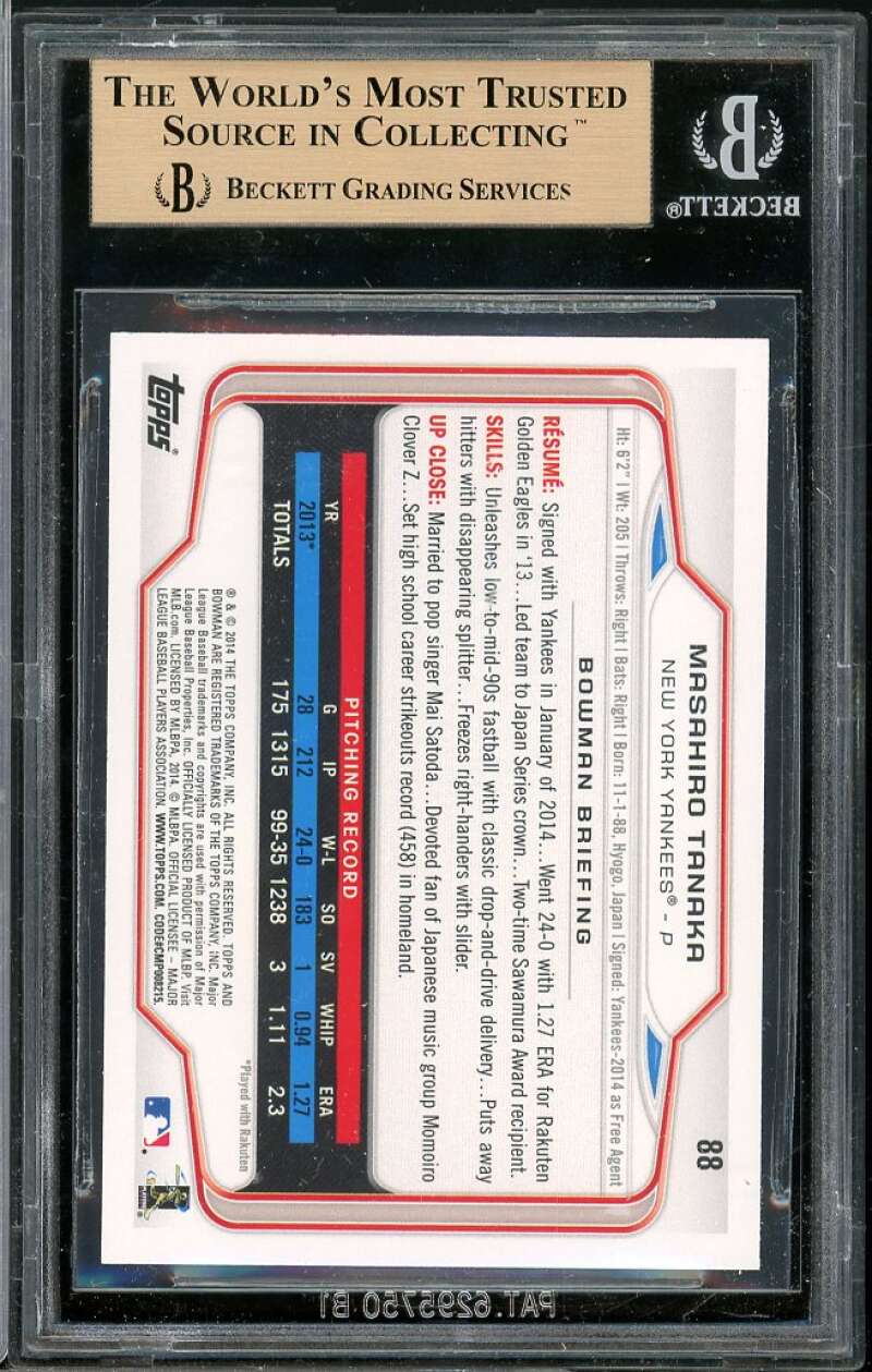 Masahiro Tanaka Rookie Card 2014 Bowman #88 BGS 9.5 (10 9.5 9 9.5) Image 2