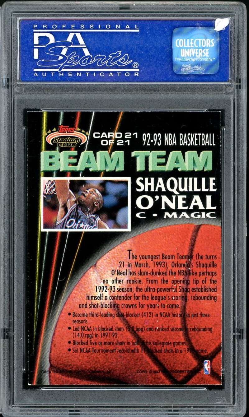 Shaquille O'Neal Rookie Card 1992-93 Stadium Club Beam Team #21 PSA 8 Image 2