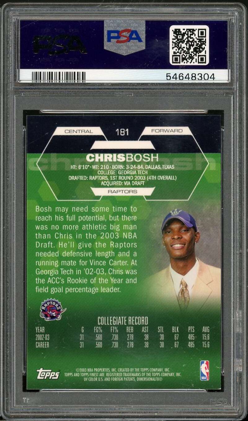 Chris Bosh Rookie Card 2002-03 Finest #181 PSA 9 Image 2