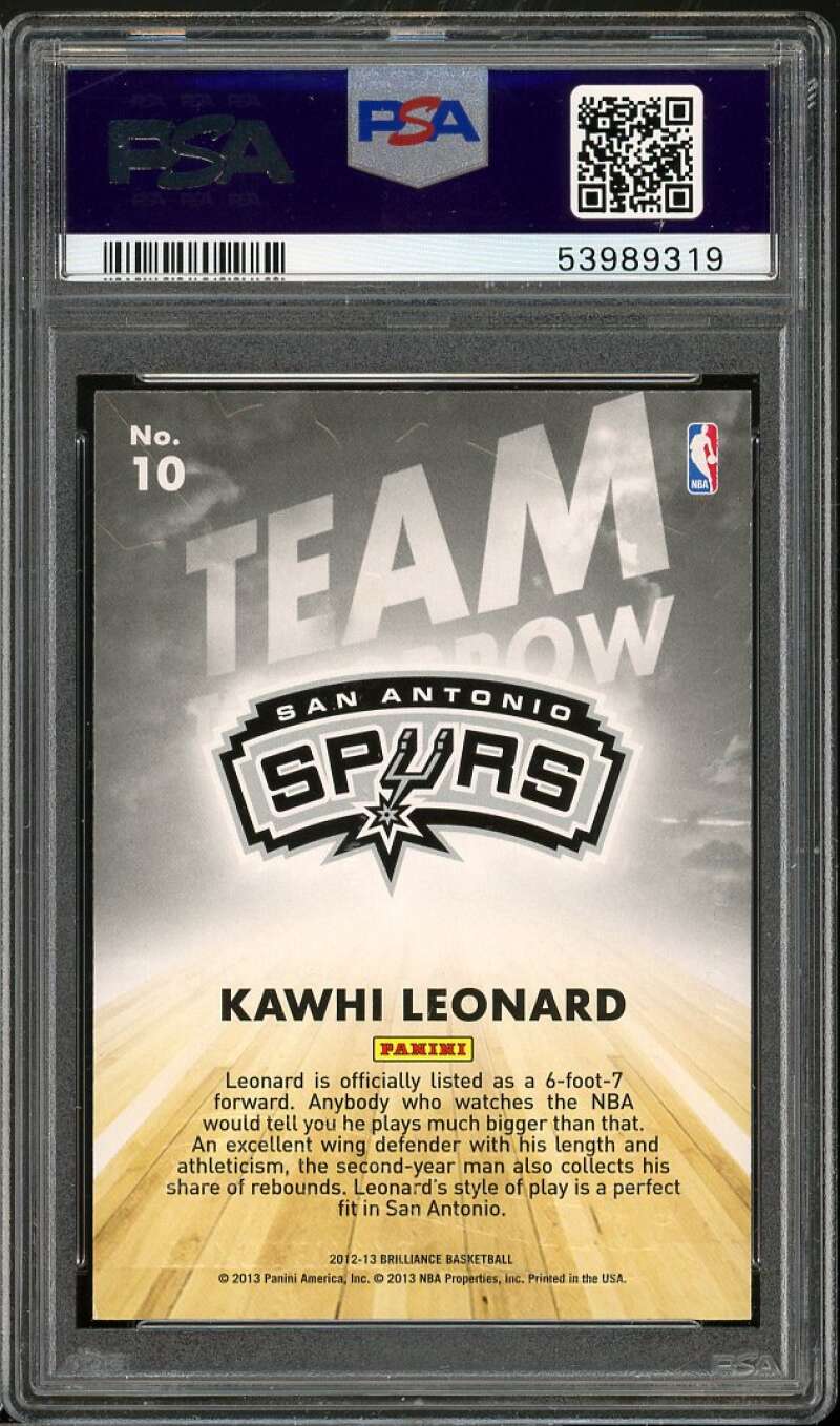 Kawhi Leonard Rookie Card 2012-13 Panini Brilliance Team Tomorrow #10 PSA 10 Image 2