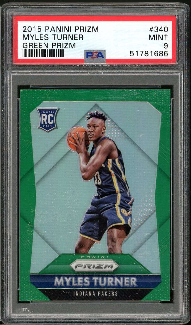 Myles Turner Rookie Card 2015-16 Panini Prizm Green Prizms #340 PSA 9 Image 1