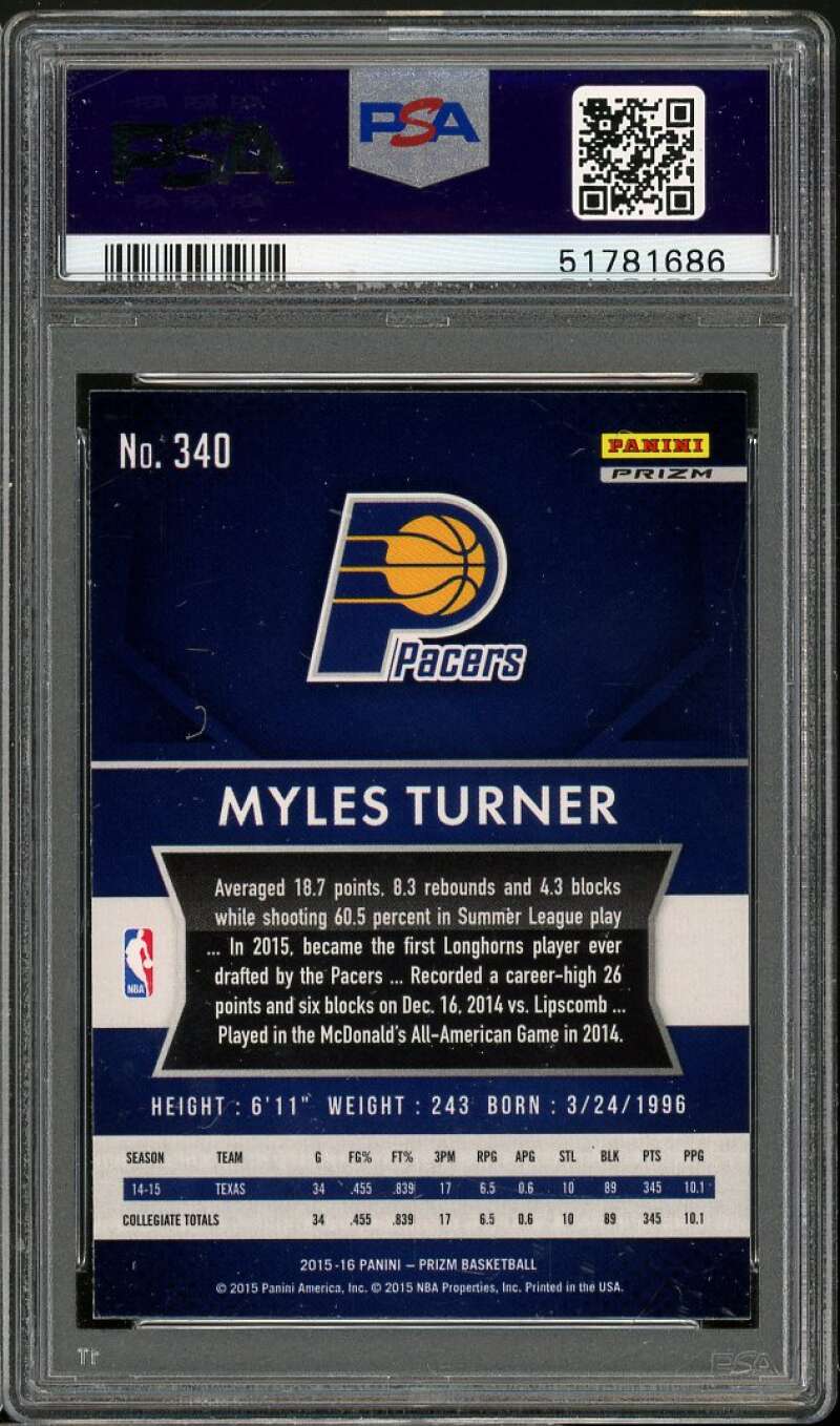 Myles Turner Rookie Card 2015-16 Panini Prizm Green Prizms #340 PSA 9 Image 2