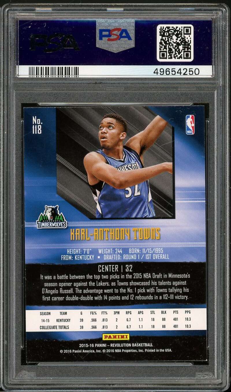 Karl-Anthony Towns Rookie Card 2015-16 Panini Revolution Nova #118 PSA 8 Image 2