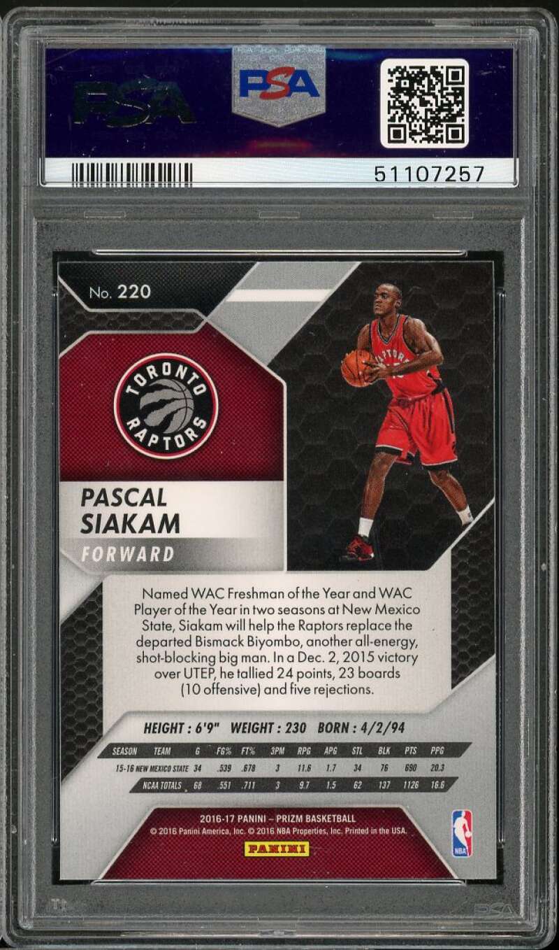 Pascal Siakam Rookie Card 2016-17 Panini Prizm #220 PSA 9 Image 2