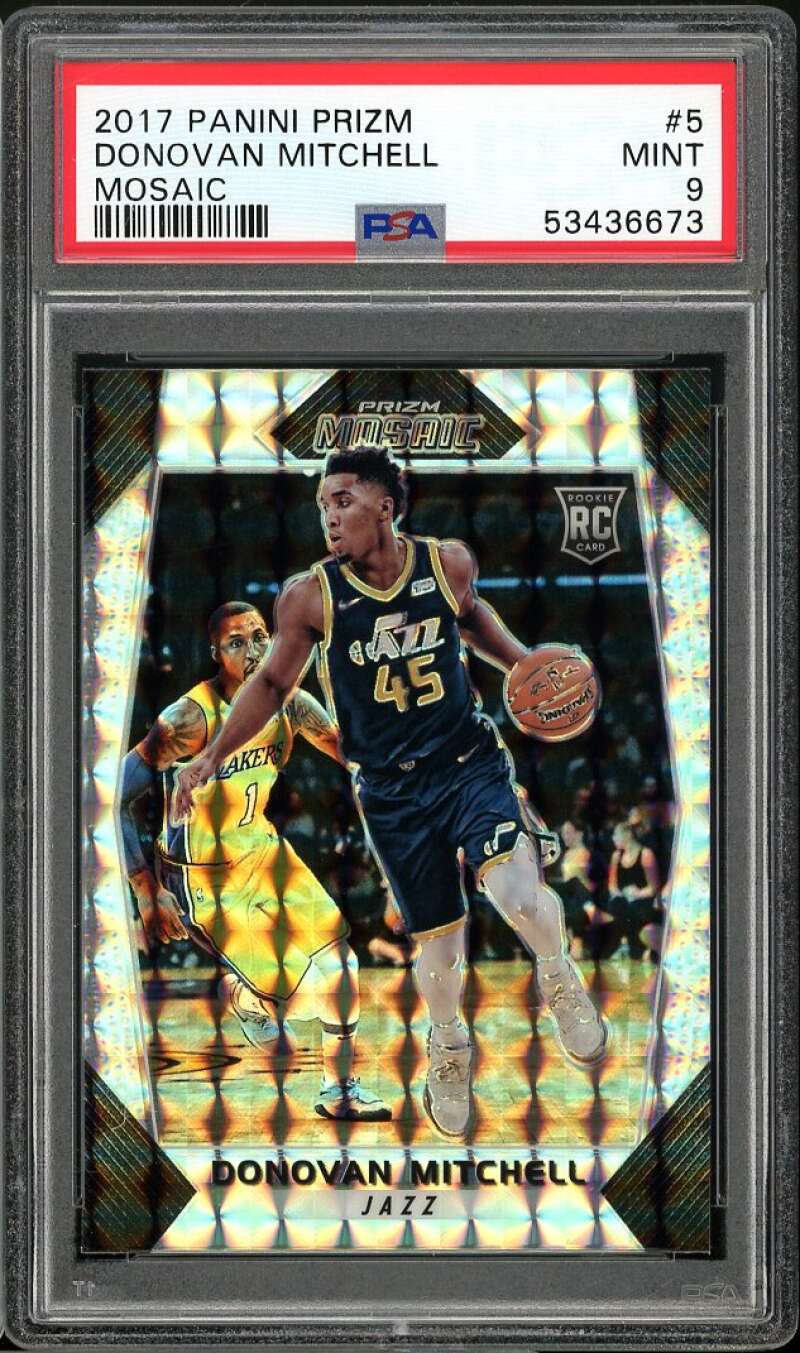 Donovan Mitchell Rookie Card 2017-18 Panini Prizm Mosaic #5 PSA 9 Image 1