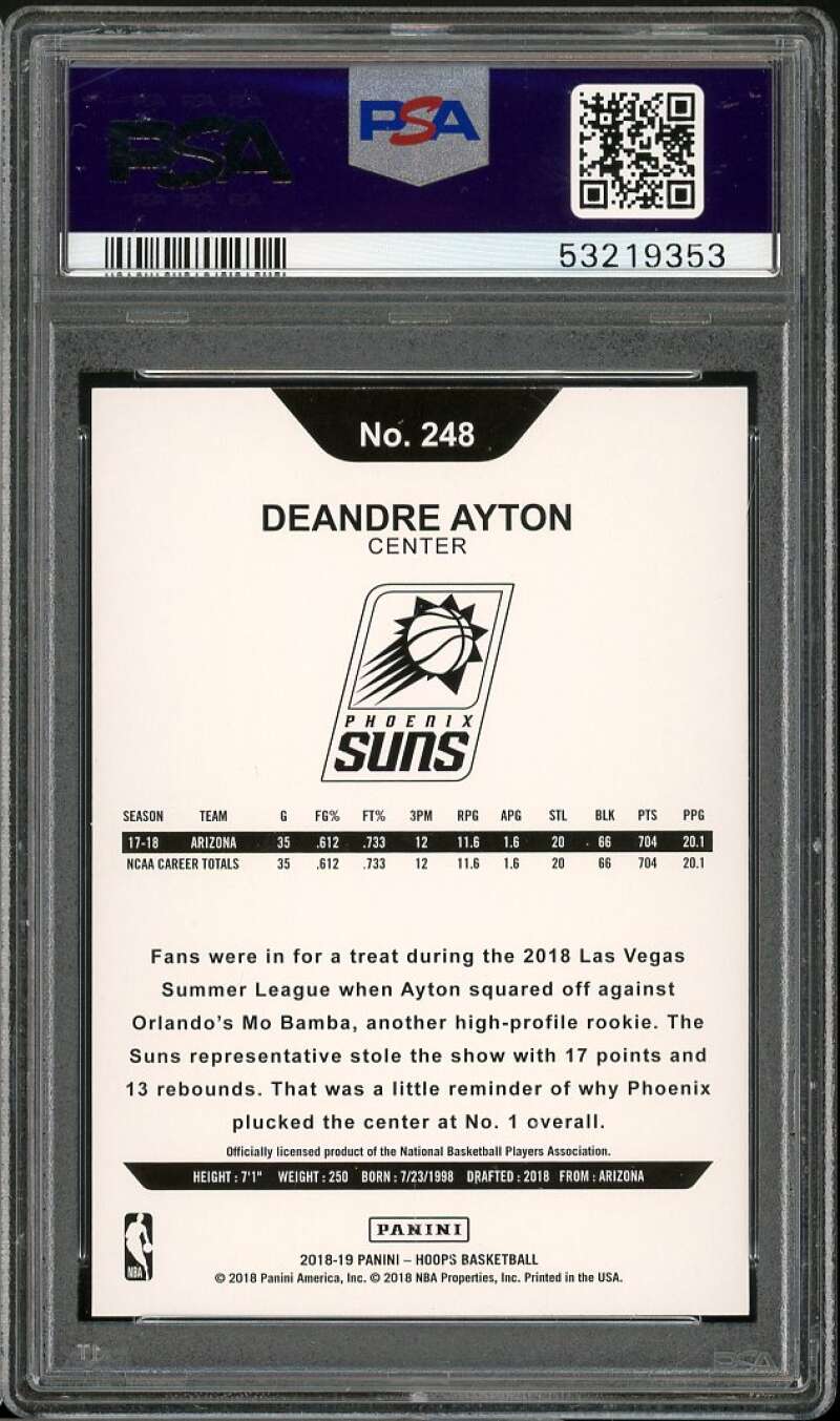 Deandre Ayton Rookie Card 2018-19 Panini Hoops Blue #248 PSA 9 Image 2