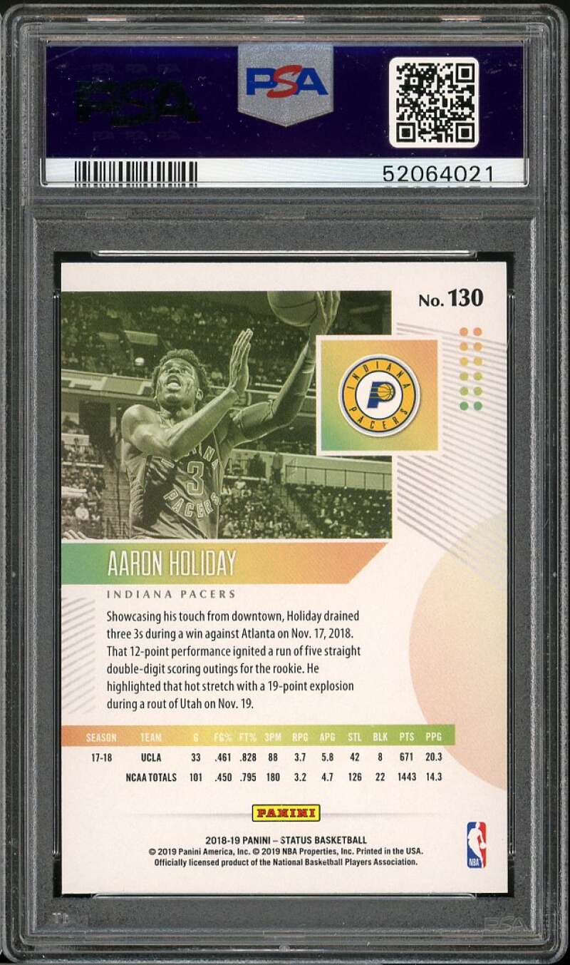 Aaron Holiday Rookie Card 2018-19 Panini Status Orange (pop 1) #130 PSA 10 Image 2