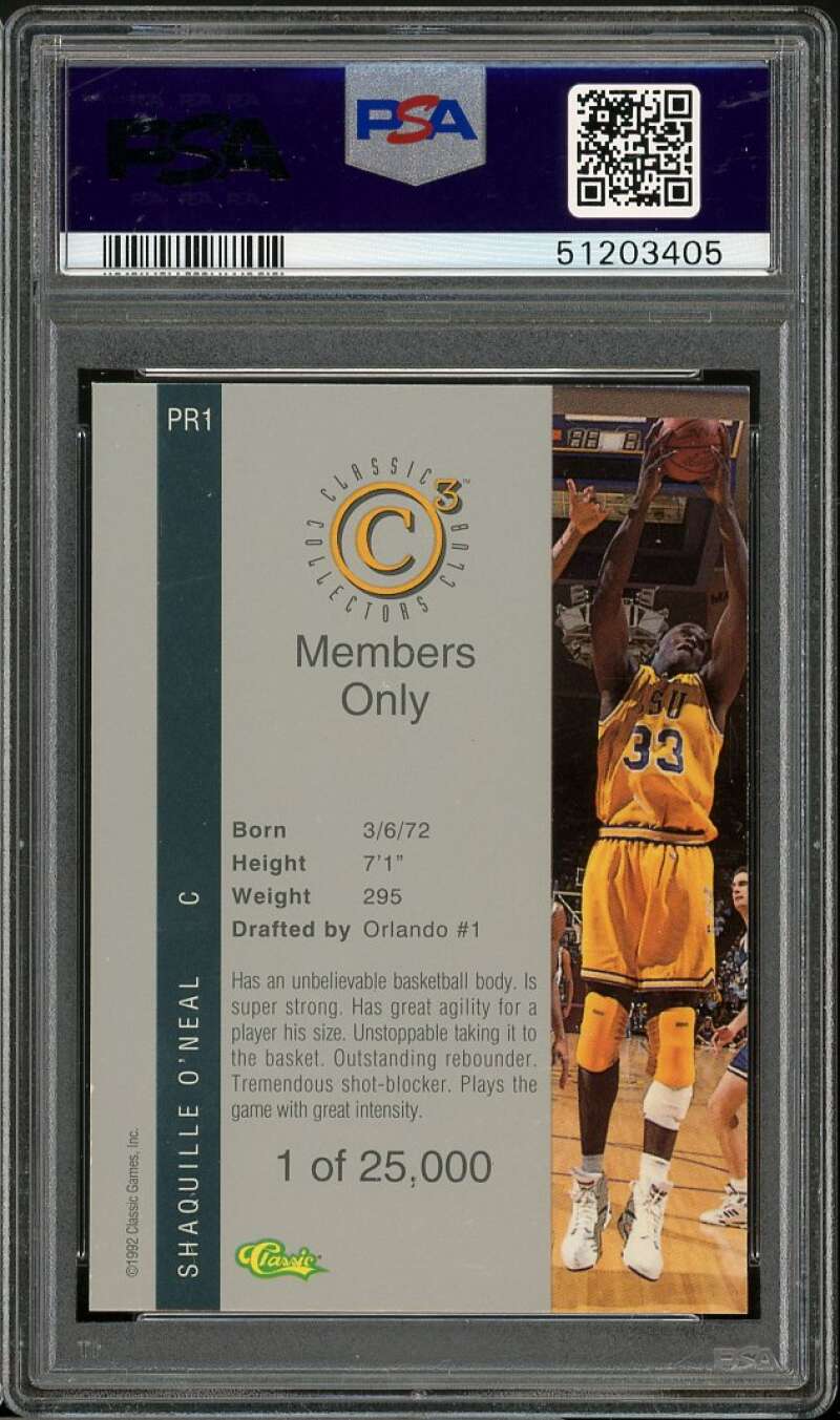 Shaquille O'neal Card 1993 Classic C3 Promo #PR1 PSA 9 Image 2