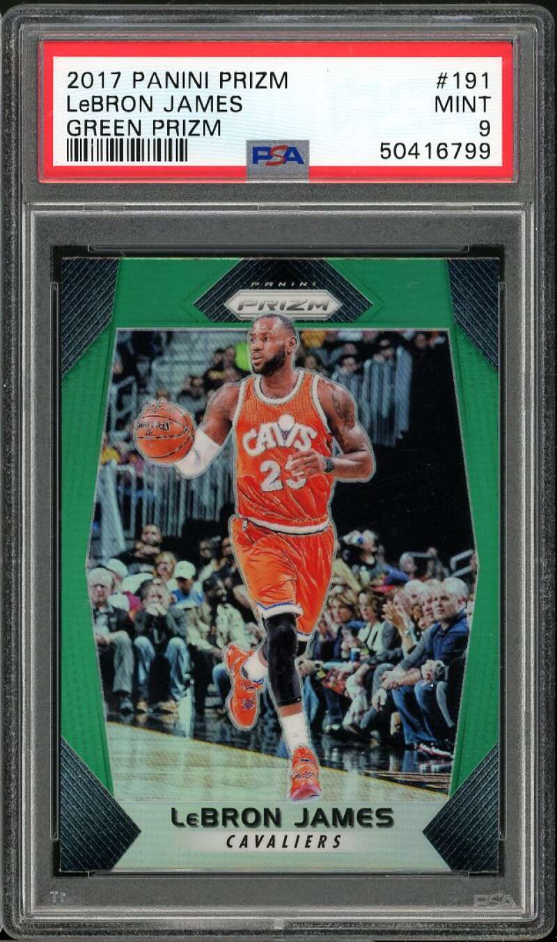 LeBron James Card 2017-18 Panini Prizm Green Prizm #191 PSA 9 Image 1