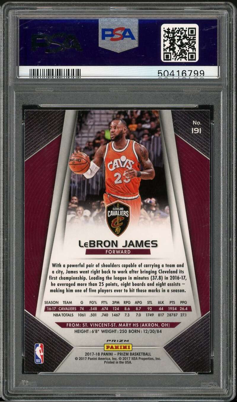 LeBron James Card 2017-18 Panini Prizm Green Prizm #191 PSA 9 Image 2