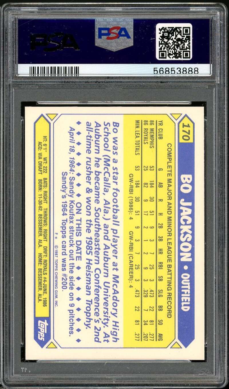 Bo Jackson Rookie Card 1987 Topps Tiffany #170 PSA 9 Image 2