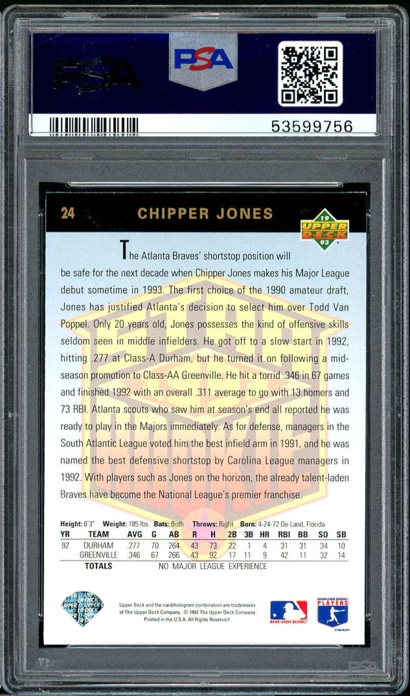 Chipper Jones Star Rookie Card 1993 Upper Deck #24 PSA 9 Image 2