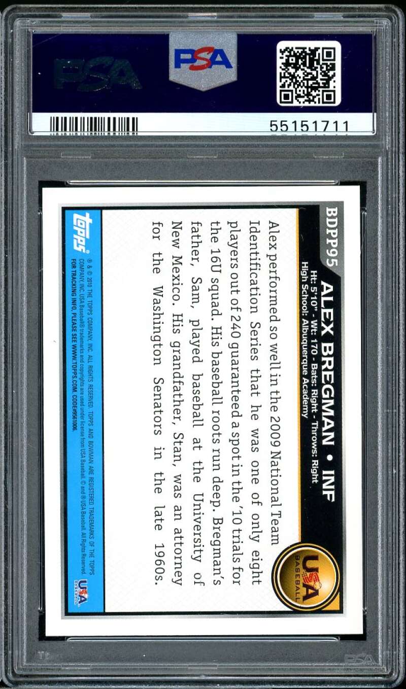 Alex Bregman Rookie Card 2010 Bowman Draft Picks n Prospects #BDPP95 PSA 10 Image 2