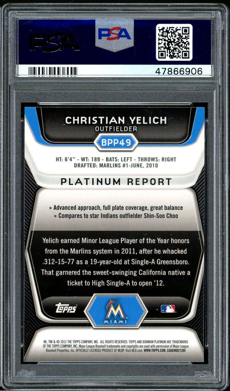 Christian Yelich Rookie 2012 Bowman Platinum Prospects X-Fractor #BPP49 PSA 10 Image 2