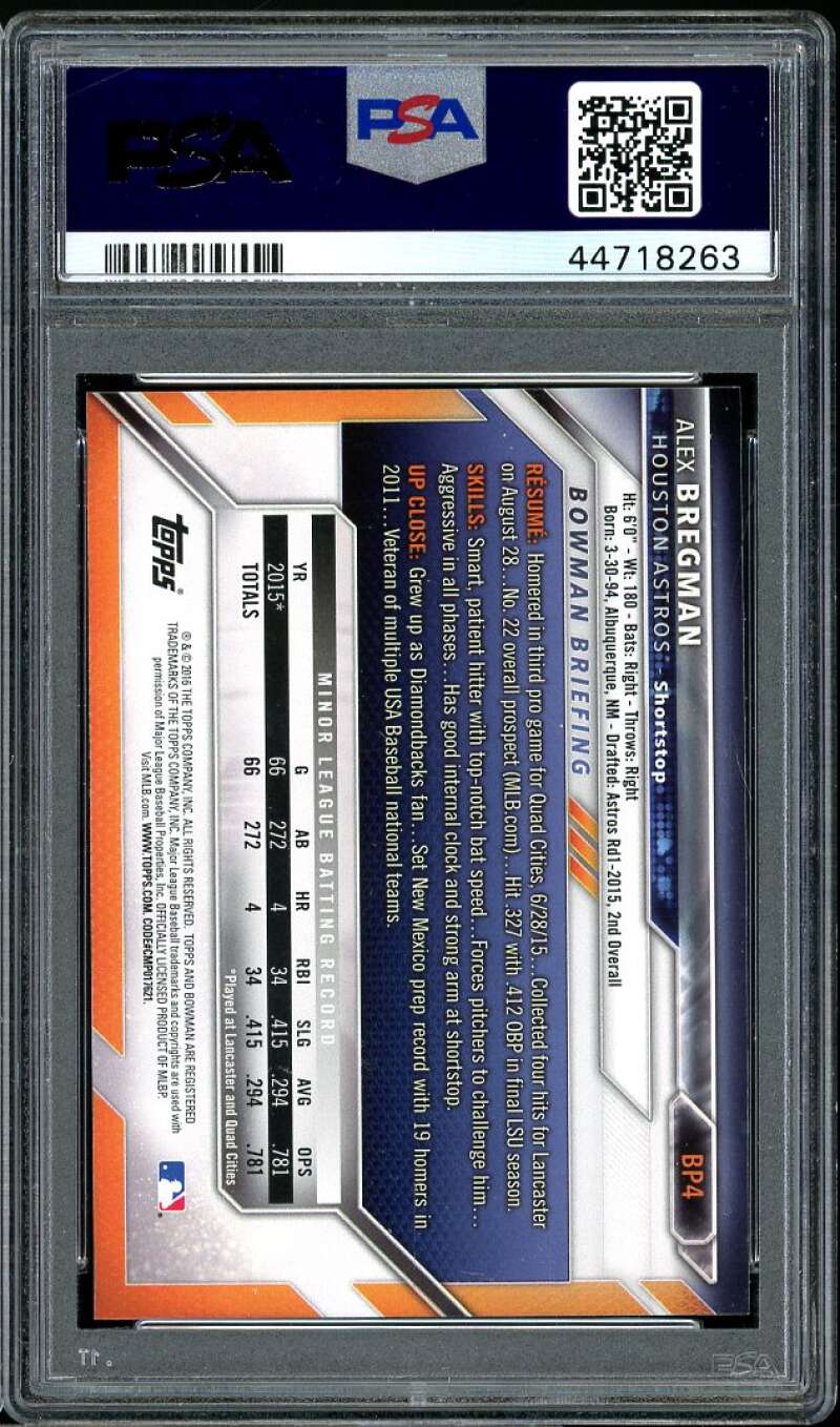 Alex Bregman Rookie Card 2016 Bowman Prospects Silver #BP4 PSA 10 Image 2