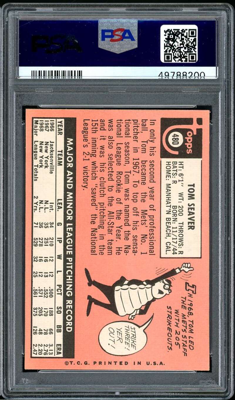 Tom Seaver Card 1969 Topps #480 PSA 5 Image 2