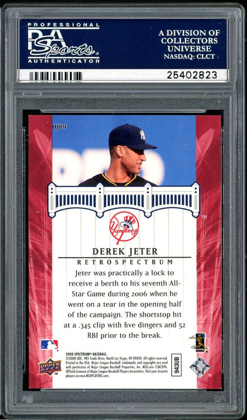 Derek Jeter Card 2008 U.D. Spectrum Retrospectrum Red #DJ89 PSA 9 Image 2